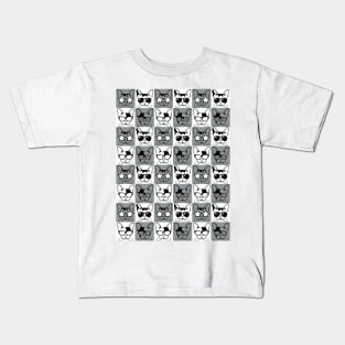 Frenchies with Glasses Pattern Black and White Kids T-Shirt